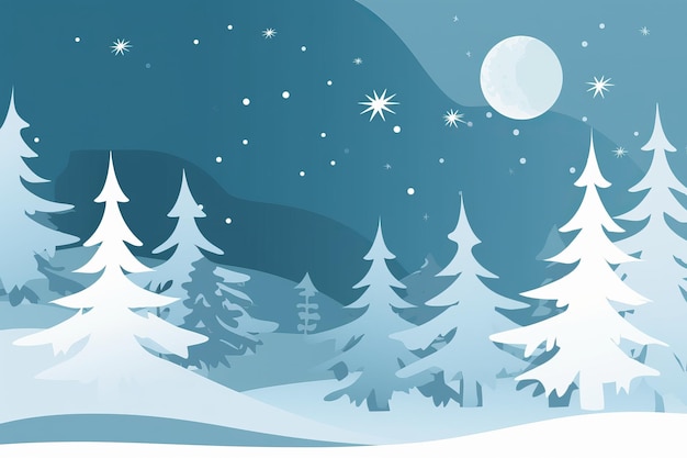 A paper cut out of a snowy landscape with a snow covered forest and a starry sky