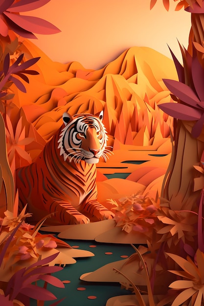 A paper cut out of a tiger