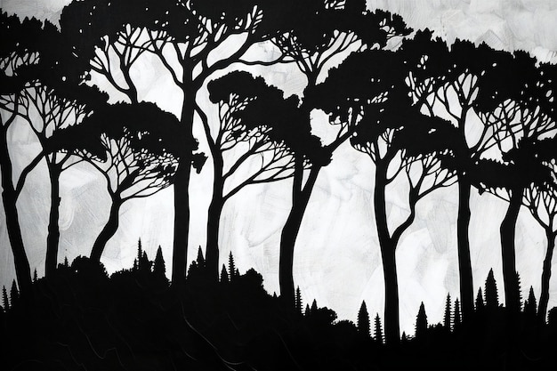 Photo paper cut style image of tree silhouettes against a white wall