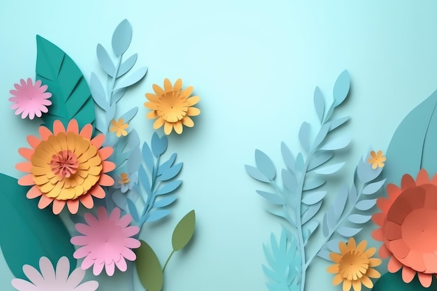 Paper cut Web banner sale with spring flowers in summer AI generated