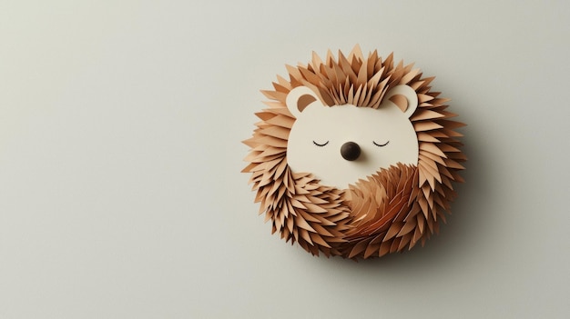 Photo paper cutout features a hedgehog nestled in a snug ball with layers of brown and tan its spines