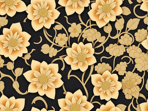 A paper cutout of flowers with gold accents 8k