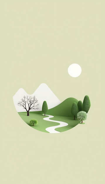 Photo paper cutout landscape with winding path trees and sun