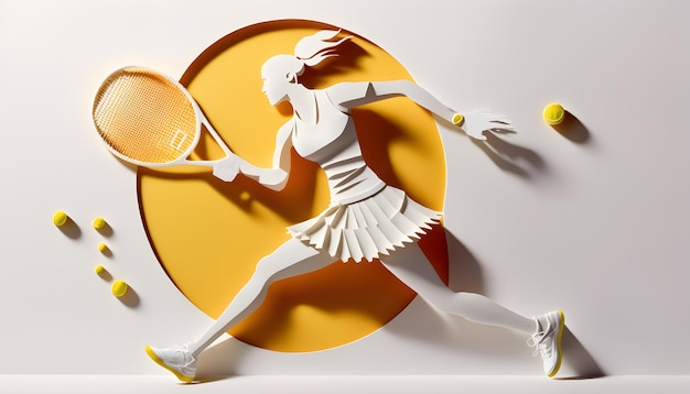 Paper cutting style illustration a tennis player