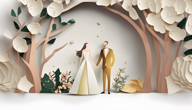 Paper cutting style illustration wedding