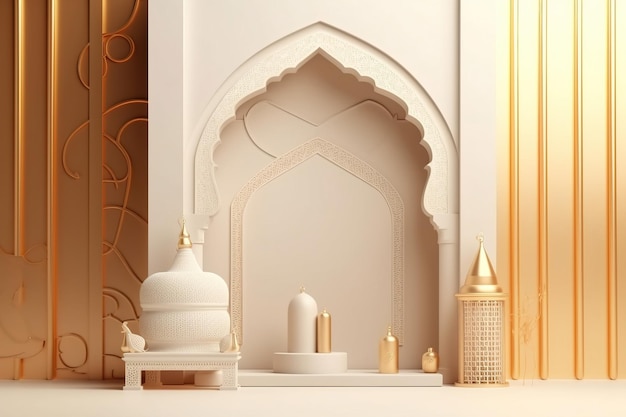 A paper display with a mosque and a mosque in the background.