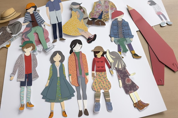 Paper doll with clothes and accessories to mix and match created with generative ai