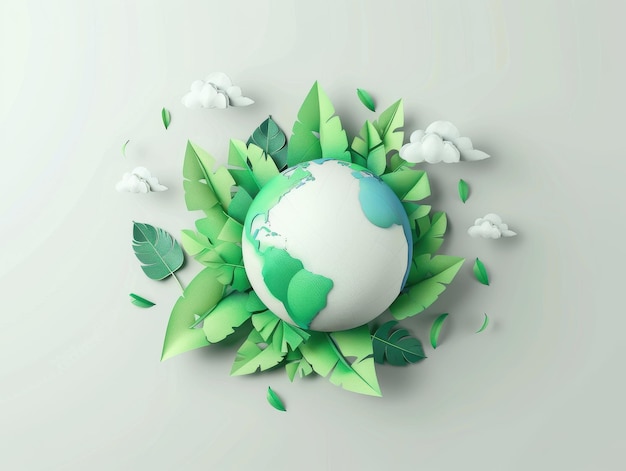 Paper earth and green leaves for environmental awareness