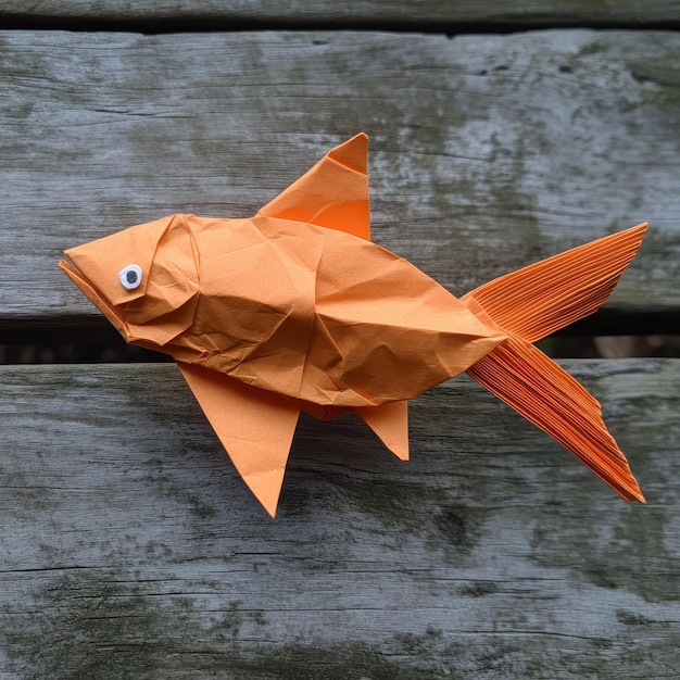 a paper fish made by a fish that has a sticker on it