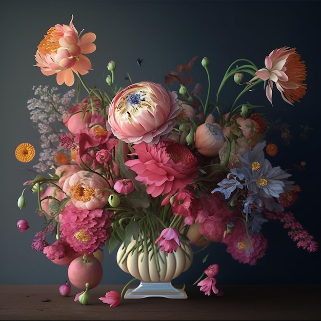 Paper flower bouquet glass vase images Generative AI