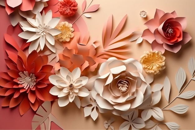 Paper flowers are displayed on a table.