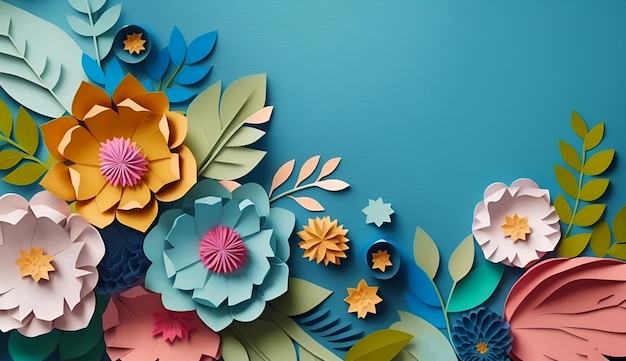 Paper flowers on a blue background