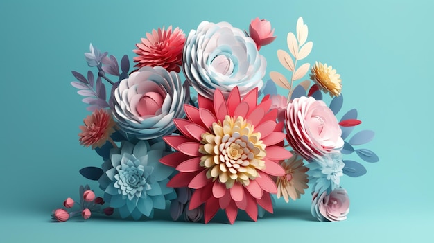 Paper flowers on a blue background