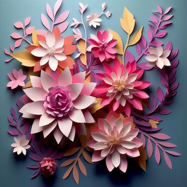 Paper flowers on a blue background