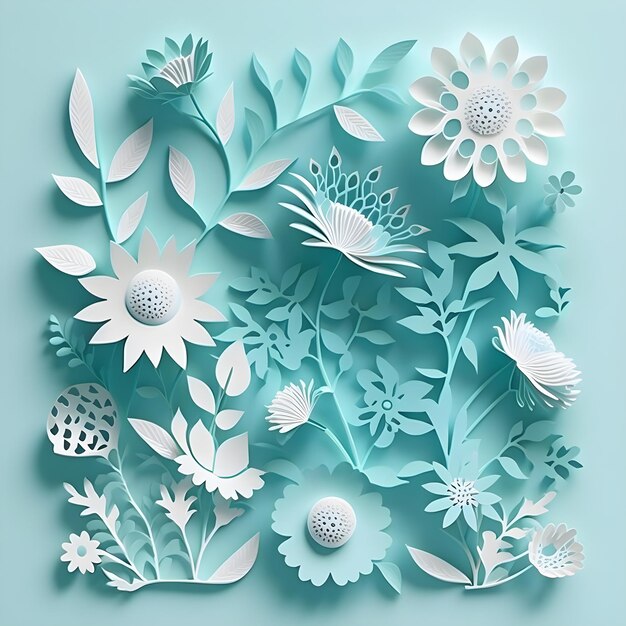 Paper flowers on a blue background