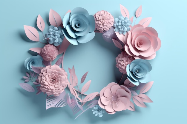 Paper flowers on a blue background