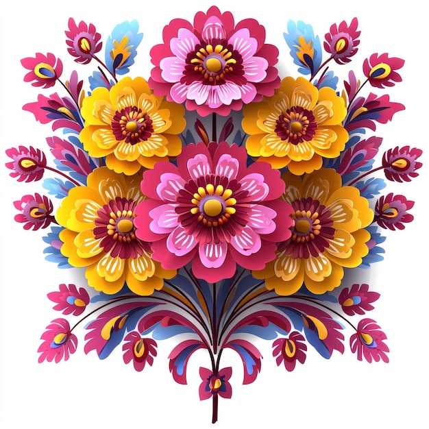 Paper Flowers Bouquet Floral Illustration