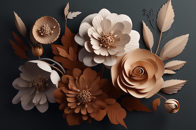 Paper flowers on a dark background