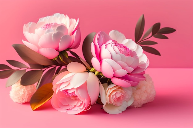 Paper flowers on a pink background