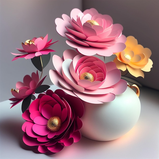 Paper Flowers in Pinks AI Generated