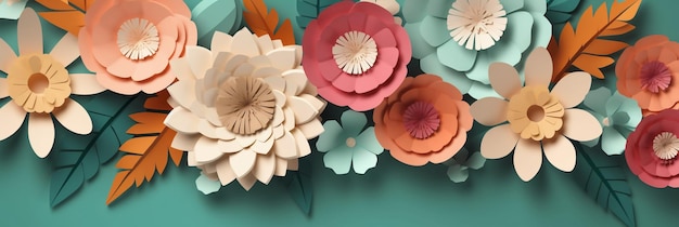 Paper flowers on a turquoise background