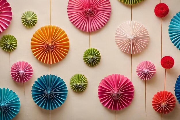 Photo paper flowers on a wall