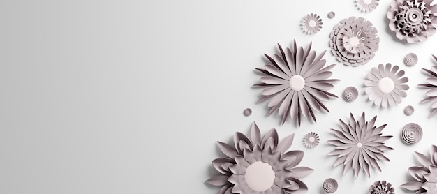 Paper flowers on white background Handmade decoration