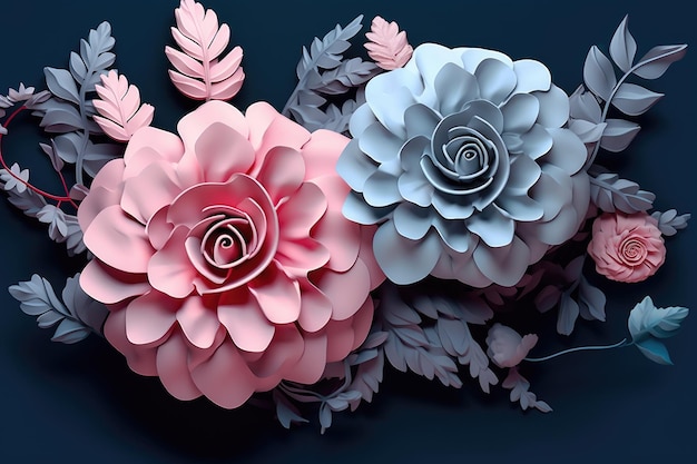 Paper flowers with a blue background