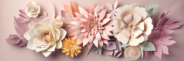 Paper flowers with a pink background and the word flower on it.