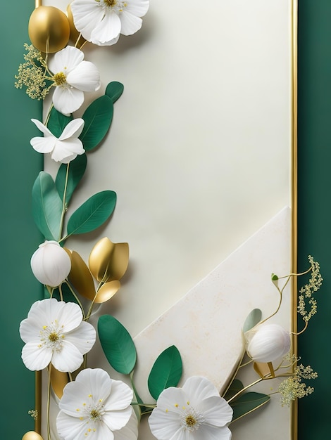 A paper frame with flowers and leaves on it