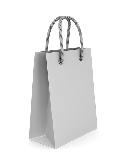 Paper gift bag on white.