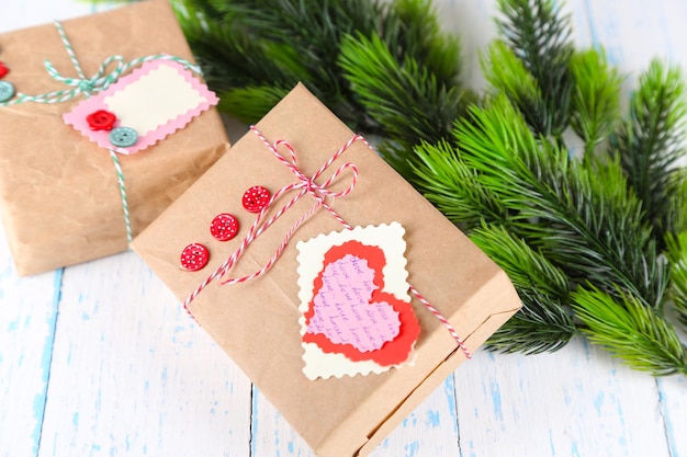 Paper gift box on wooden background