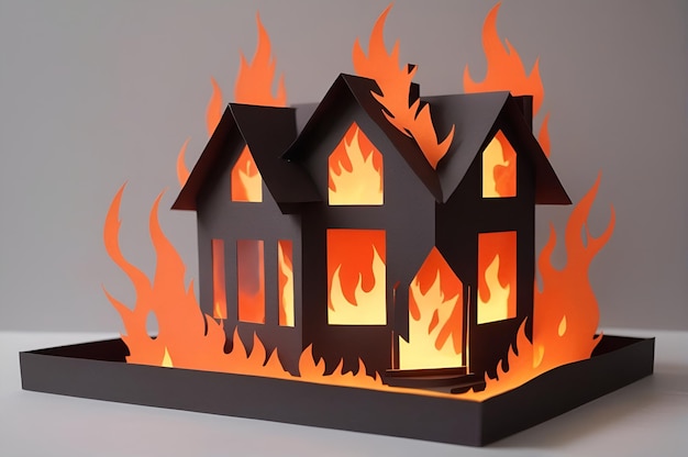 A paper house with a fire inside Insurance security safety fire