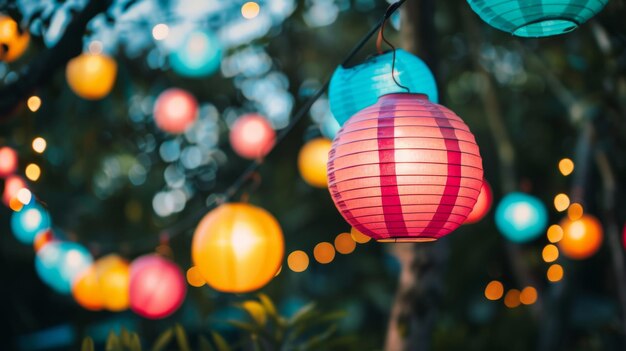 Paper Lanterns Hanging From a Tree