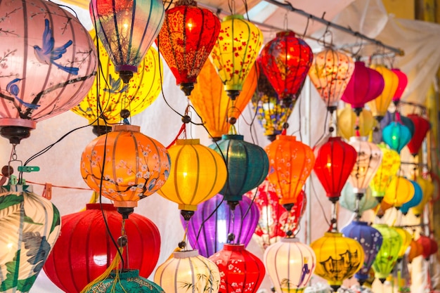 Paper lanterns on the streets of old asian town