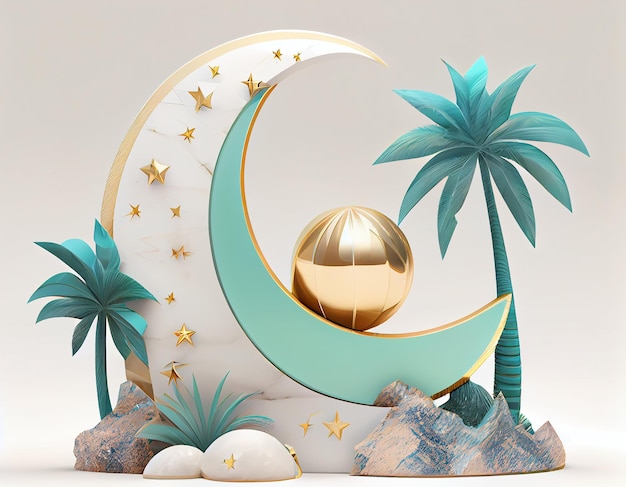 A paper model of a moon and a gold ball generative ai