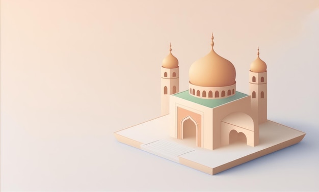 A paper model of a mosque with a green roof.