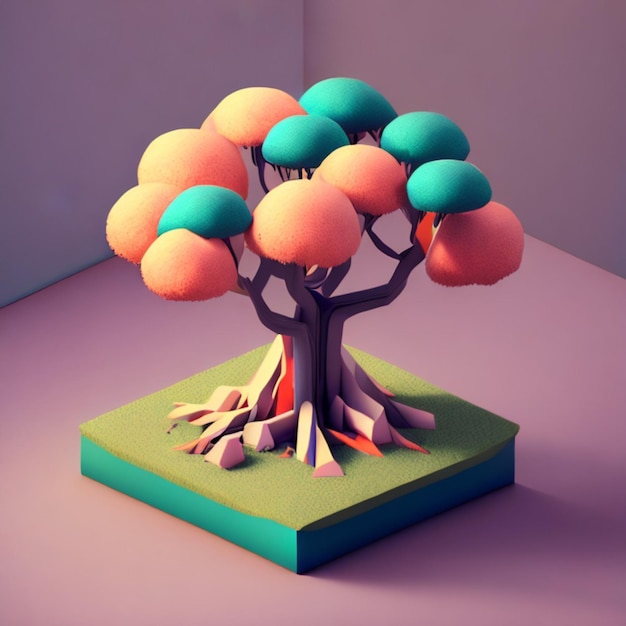 A paper model of a tree with the word tree on it