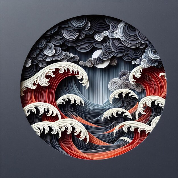 Photo paper moonlit waves a circular seascape