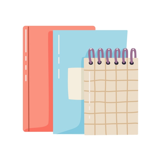 Photo paper notepads spiral notebook planners organizers todo lists flat childish vector illustrations isolated on white