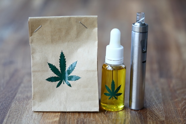 Paper organic bag with marijuana vaporizer cbd oil