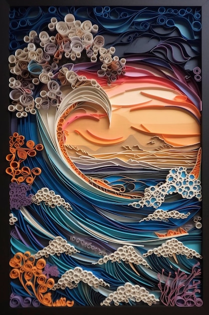 Paper quilling wave created with generative AI