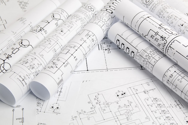 Paper rolls of electrical engineering drawings