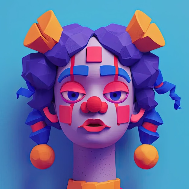 Photo a paper sculpture of a clown with purple hair