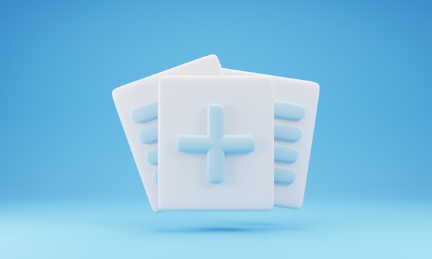 Paper sheet with plus icon isolated on blue background 3d rendering illustration