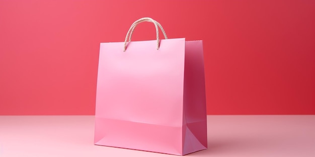 Paper shopping bag on pink background Shopping sale delivery concept Generative AI