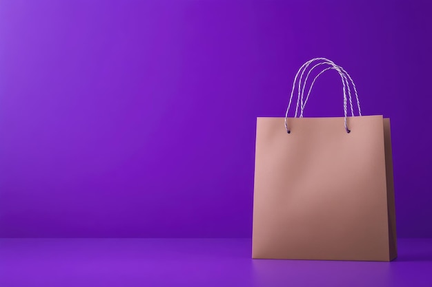 Photo paper shopping bag on purple background delivery concept