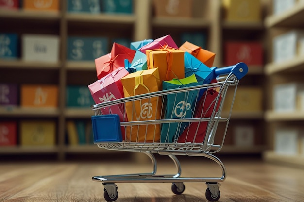 A paper shopping cart with the word shopping on it