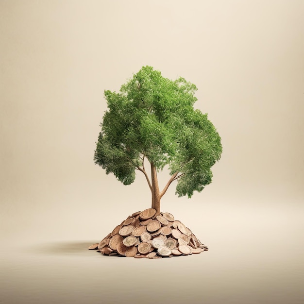 A paper tree with a pile of coins on it