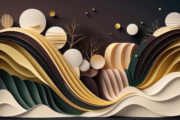 Paper waves abstract banner design AI generation